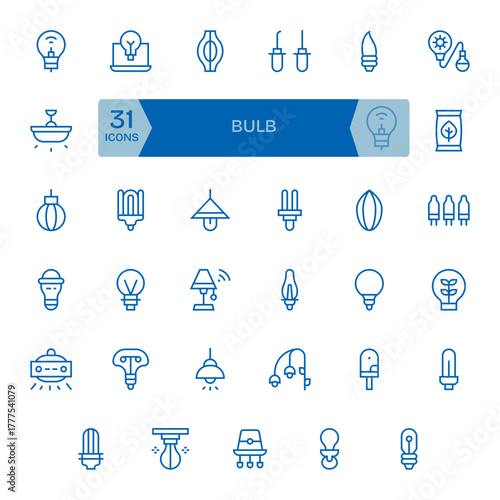 Bulb Vector Graphics Pack including 35 Regular Line 256x256 Pixel Optimized Icons