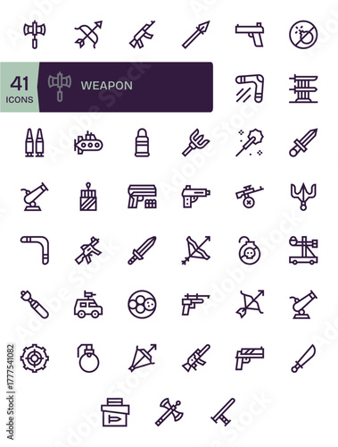 Weapon Grid Fitted Vector Set with 41 256x256 Bold Line Icons