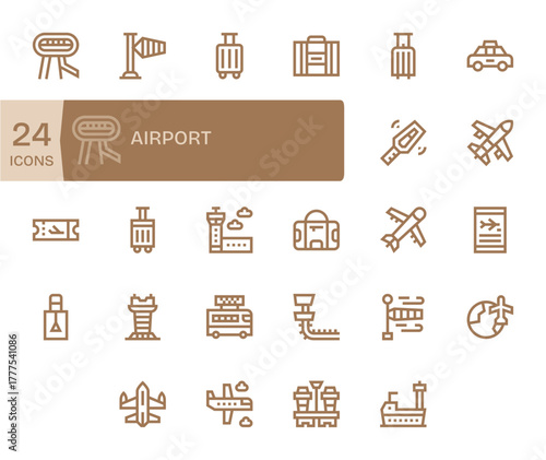 24 Bold Line Grid Fitted Vector Icons tailored for Airport 64x64 interface
