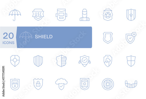 Shield Complete Vector Package with 20 Retina Ready Thin Line Editable Icons