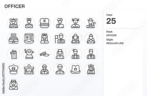 Officer Professional Vector Set with 25 Regular Line Pixel Aligned 128x128 Icons