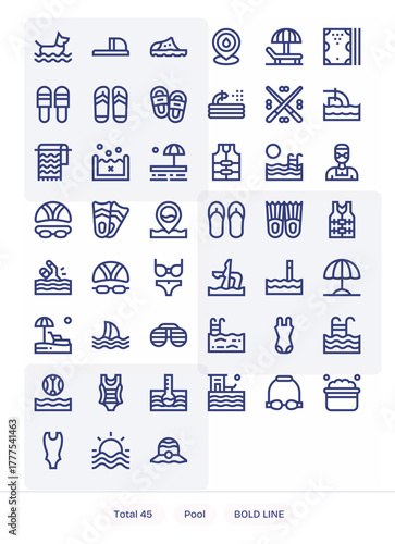 45 Display Perfect 64x64 Vector Icons for Pool in elegant Bold Line design