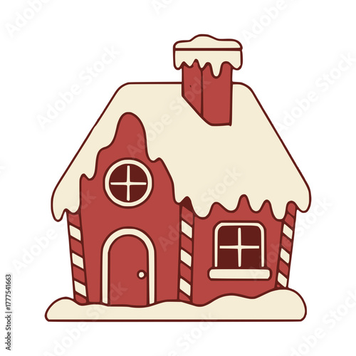 Cute gingerbread house vector icon covered with snow for Christmas holiday decoration