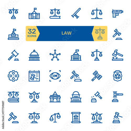 32 High Resolution Bold Line Vector Icons optimized for Law Pixel Optimized display