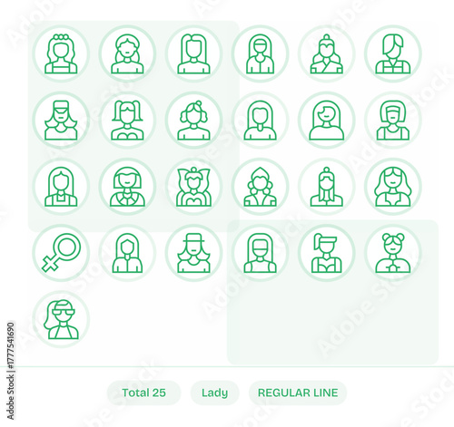 25 Lady Display Perfect Vector Icons in Retina Ready Regular Line Aesthetic