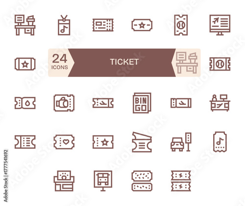 24 Bold Line Pixel Aligned Vector Icons crafted for Ticket High Resolution applications