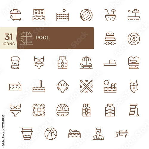 35 256x256 Vector Icons for Pool in Display Perfect Regular Line Format