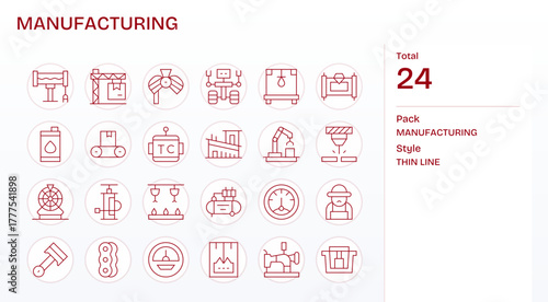 Manufacturing Modern Vector Collection with 24 Thin Line 256x256 Editable Icons