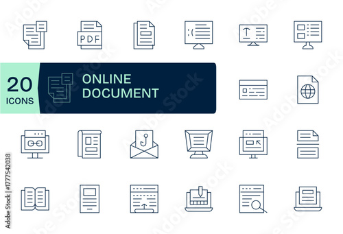 Online Document Vector Icon Repository containing 20 Thin Line 128x128 Grid Fitted graphics