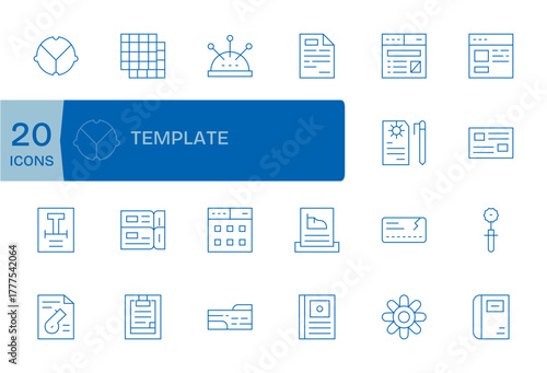 20 Grid Fitted Thin Line Vector Icons from Template Collection