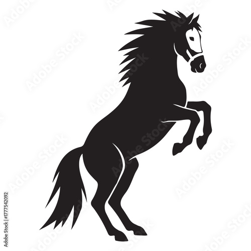 Rearing stallion horse, powerful wild mustang standing on hind legs, dynamic equestrian silhouette vector