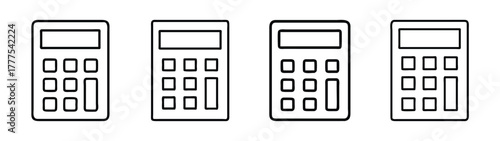 Four black and white calculator outline icons for math calculations and accounting equipment use