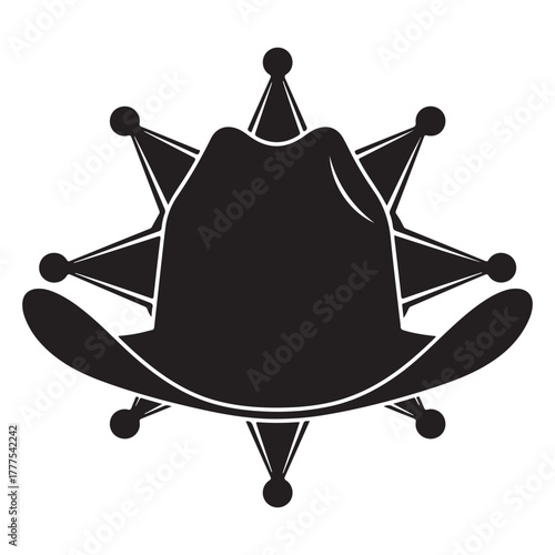 Sheriff star with cow boy hat badge symbol, wild west law enforcement emblem, classic western icon vector