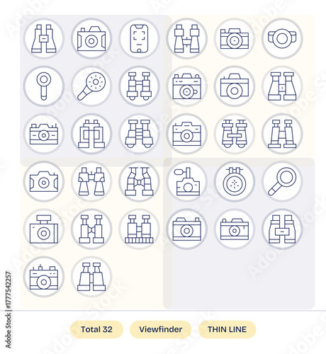 32 Thin Line Pixel Optimized Vectors for Viewfinder Theme