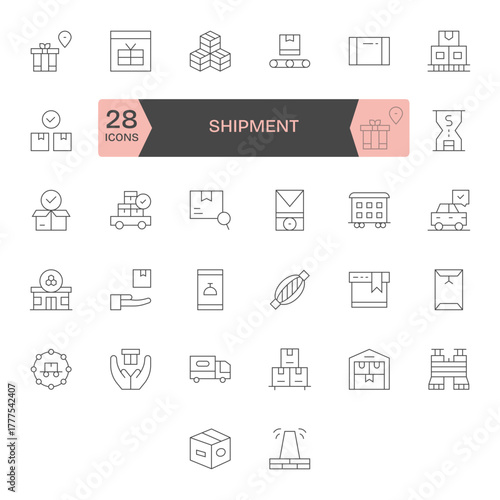 32 Editable Thin Line Vector Icons designed for Shipment Interface
