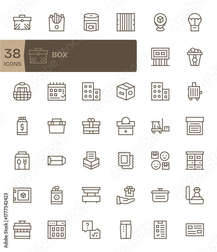 Box Vector Icon Collection with 42 128x128 Regular Line Designs