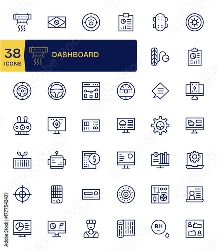 Dashboard Vector Icon Arsenal with 42 High Resolution Regular Line Pixel Aligned designs