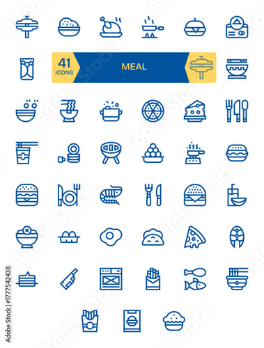 41 Vector Icons for Meal optimized in Grid Fitted 64x64 Bold Line resolution
