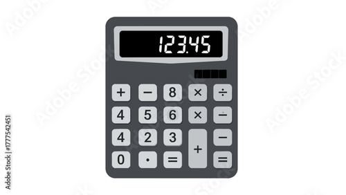 A calculator with a digital display showing 12345