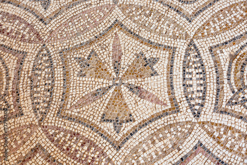 Ancient roman mosaic on the floor in El Djem archaeological museum, Tunisia