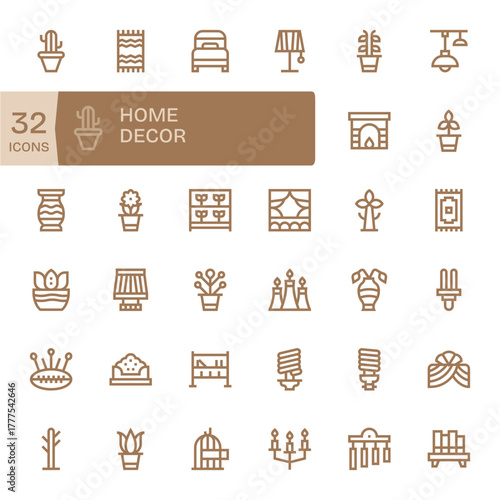 32 Bold Line Grid Fitted Designs for Home Decor High Resolution Vector Icons