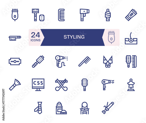 Styling Vector Graphics Pack including 24 Bold Line 256x256 Pixel Aligned Icons