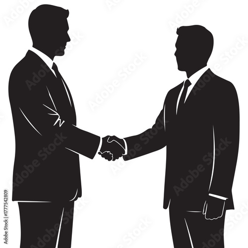 Business handshake agreement between two men, partnership deal and collaboration concept, monochrome vector