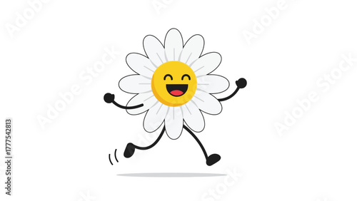 A cartoon daisy with a face is running