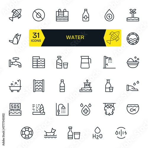 35 Regular Line Grid Fitted Vector Icons crafted for Water 128x128 applications