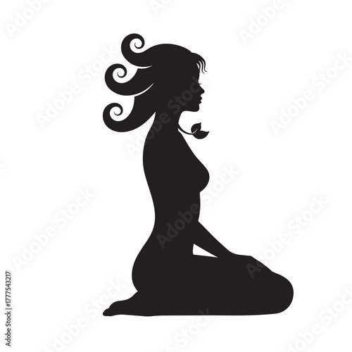 Woman Meditating in Lotus Pose – Yoga Silhouette Vector
