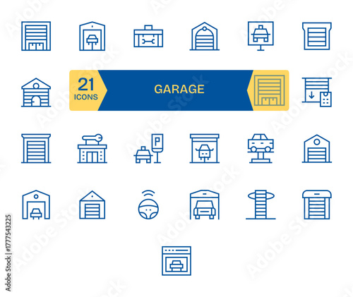 25 Vector Icons for Garage optimized in Pixel Aligned 64x64 Regular Line resolution