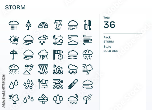 Storm Vector Icon Toolkit featuring 36 PIXEL Perfect Retina Ready Bold Line elements