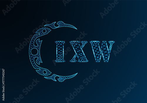 Low poly letter logo IXW design. IXW letter logo low poly vector design on blue color gradient background. IXW logo low poly design