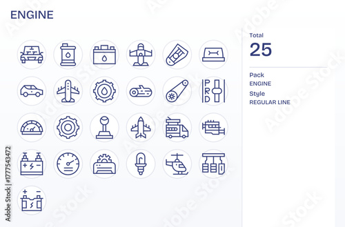 Engine Vector Graphics featuring 25 Regular Line Display Perfect High Resolution Designs