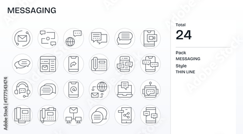 Messaging Vector Icon Repository containing 24 Thin Line High Resolution Display Perfect graphics