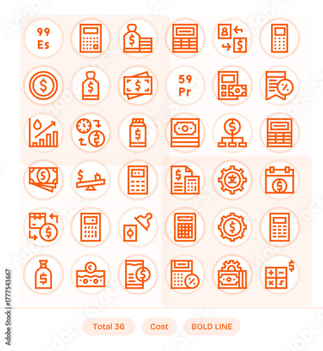 Cost Exclusive Vector Set featuring 36 Bold Line Pixel Optimized 64x64 Icons