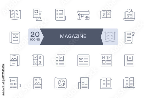 24 Vector Icons for Magazine optimized in Display Perfect 64x64 Thin Line resolution