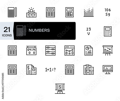 25 Regular Line Pixel Aligned Vectors for Numbers Theme