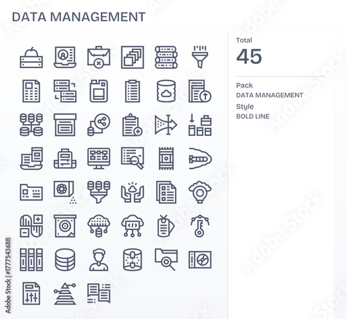 45 64x64 Vector Icons for Data Management in Detail Enhanced Bold Line Format