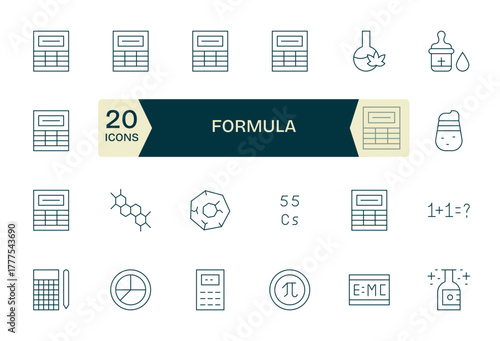 24 High Resolution Vector Icons for Formula with Pixel Optimized Thin Line clarity
