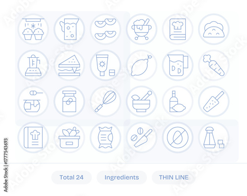 24 Thin Line Pixel Optimized Vector Icons tailored for Ingredients 64x64 interface