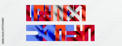 Abstract composition. Rectangles overlap, creating vibrant color blocks. Red, blue hues dominate minimalist design.