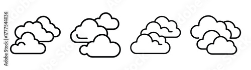 Cloudy weather forecast vector illustration with cartoon clouds and sky design elements for websites