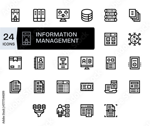 Information Management Vector Icon Collection with 24 High Resolution Bold Line Designs