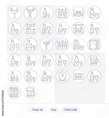 32 Display Perfect Thin Line Vector Icons from Pub Collection