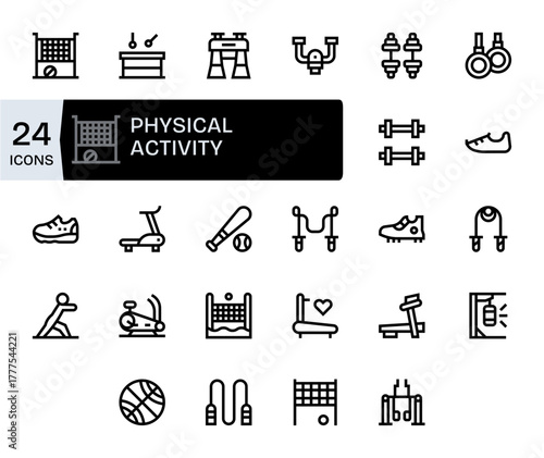 Physical Activity Vector Icon Collection featuring 24 Pixel Optimized High Resolution Bold Line Designs