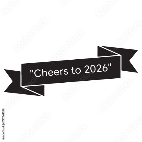 Cheers to 2026 Ribbon Banner – Minimal Label Vector