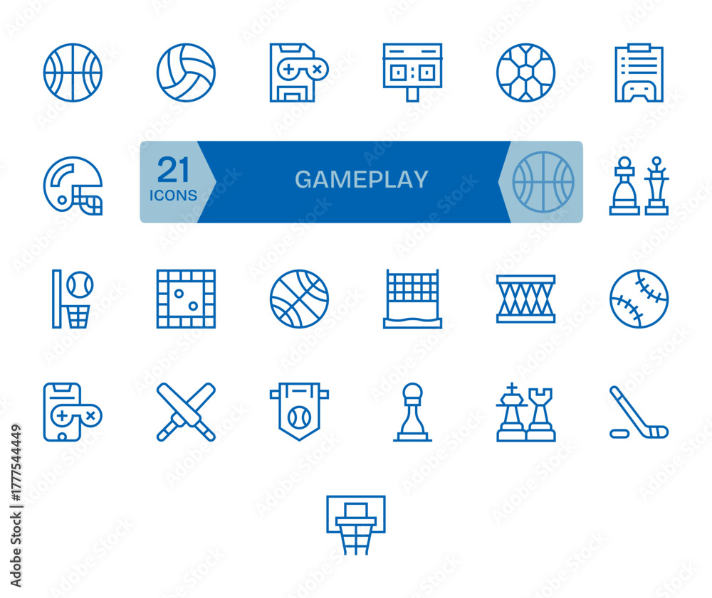 Fototapeta premium 25 Regular Line Vector Icons for Gameplay in crisp 64x64 Grid Fitted resolution