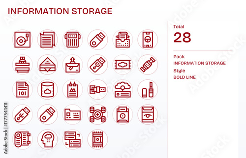 28 Bold Line Pixel Aligned Vector Icons for Information Storage Graphics
