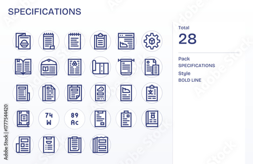 28 Bold Line Detail Enhanced Vector Icons tailored for Specifications 256x256 interface